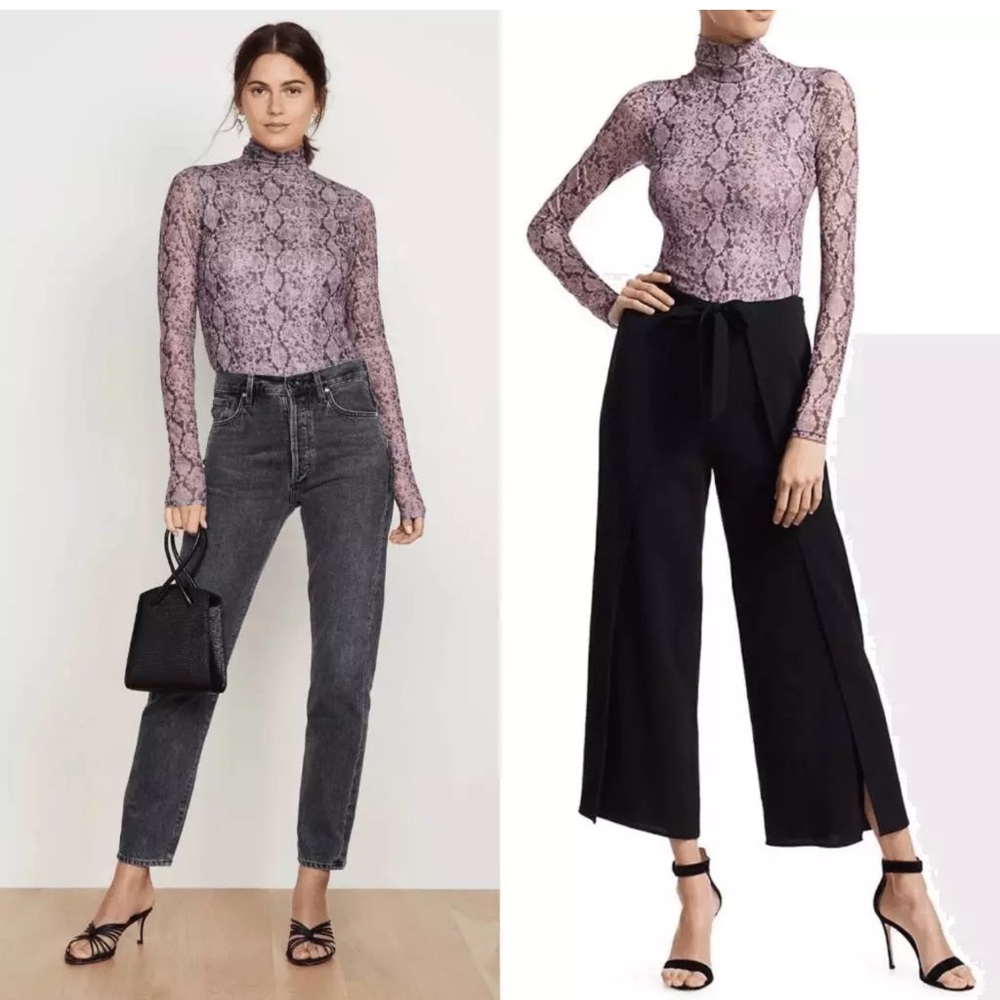Cinq à Sept Snakeskin-Print Turtleneck in Sea Fog - Picture 2 of 7